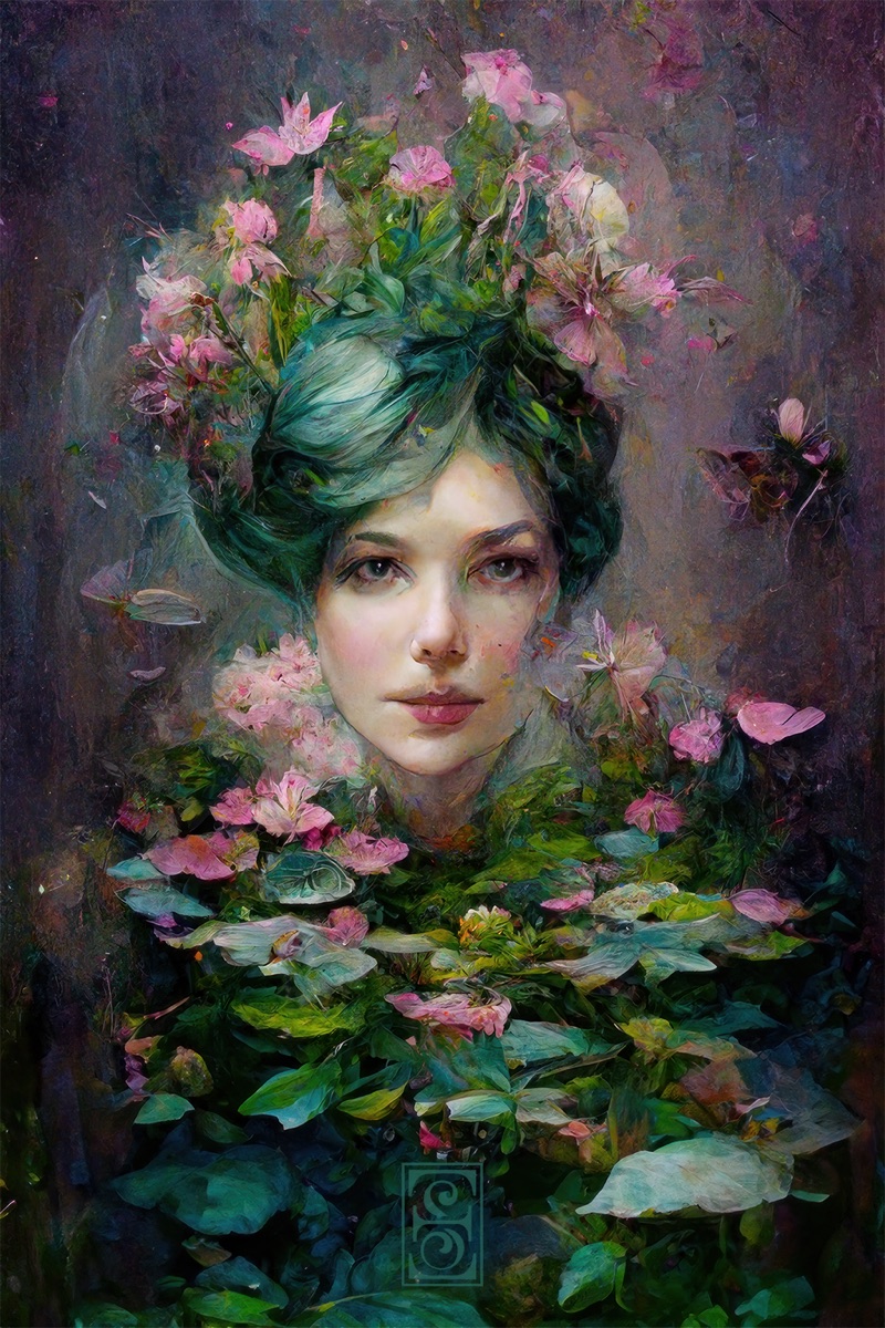 Flowers in My Head: eine Frau zwischen Blüten und Schmetterlingen, von Euphemia Stokefield